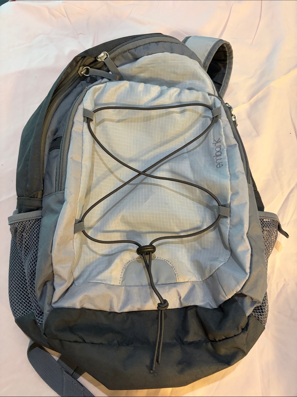 Light Gray and Charcoal Men’s Backpack with External Bungee - Unbranded